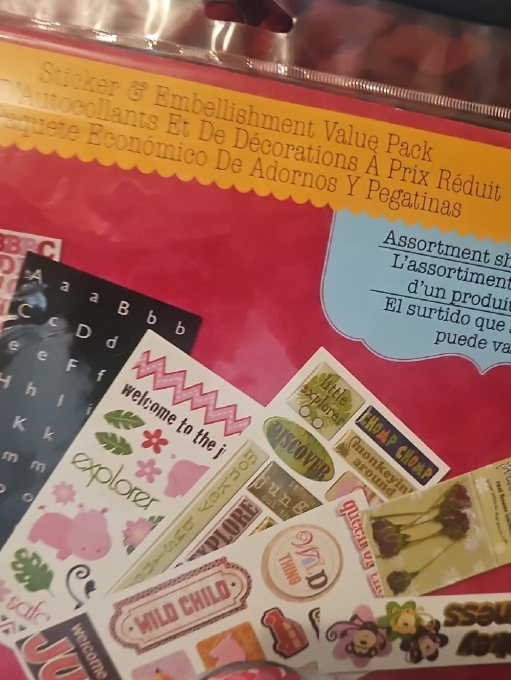 Value Pack NEW Scrapbookin Pink & Multicolor Sticker & Embellishment Set 150 Pcs
